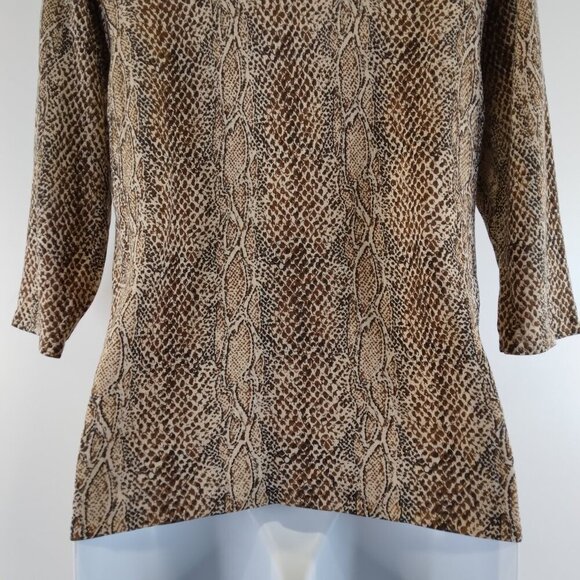 August Silk Brown and Black Print 100% Silk Stretch Knit Top Size M - Picture 8 of 9